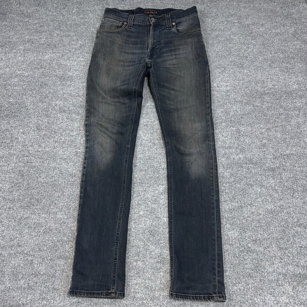 Nudie Jeans Mens 28x32 Black Gray‎ Thin Finn Slim Fit Stretch Denim